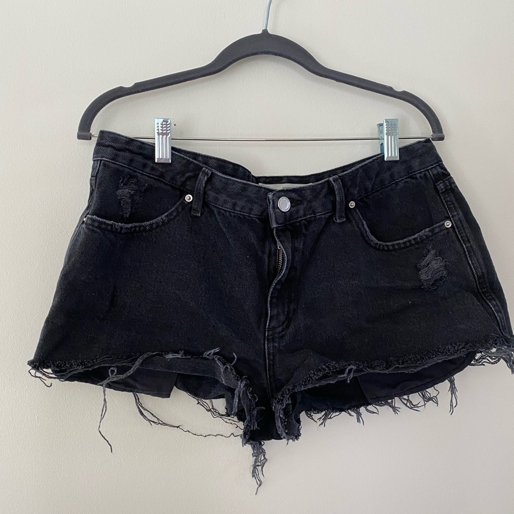 Topshop Cory Mid-rise Black Denim Short